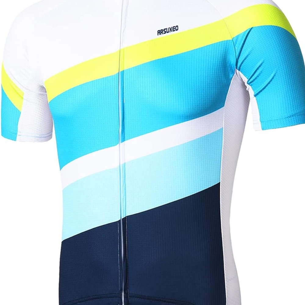 Arsuxeo Mens Cycling Jersey, Full Zipper, Short Sleeve, Cargo Pockets, Sz Large
